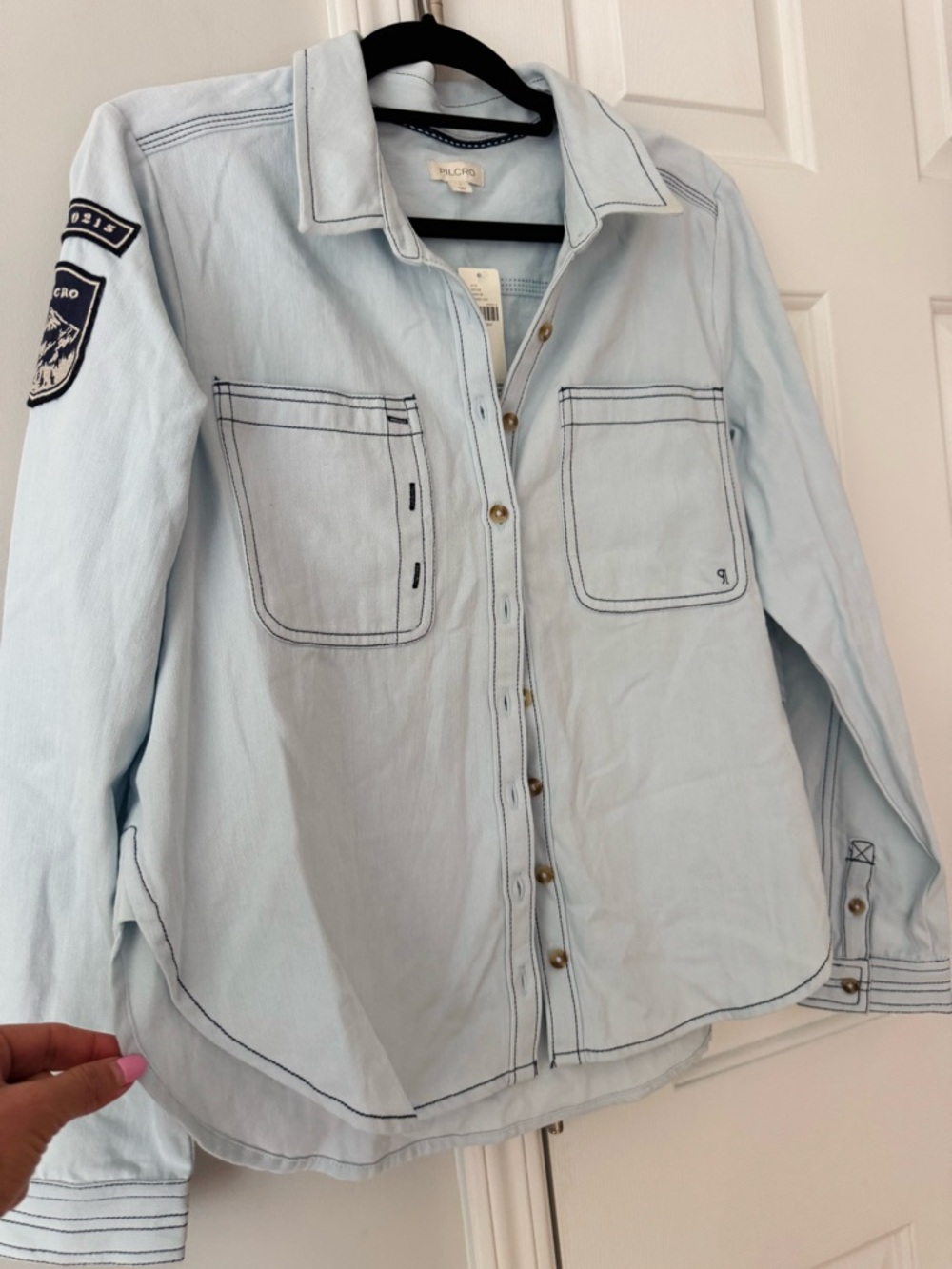Anthropologie Pilcro Buttondown Denim  Patch Shirt - Picture 11 of 13